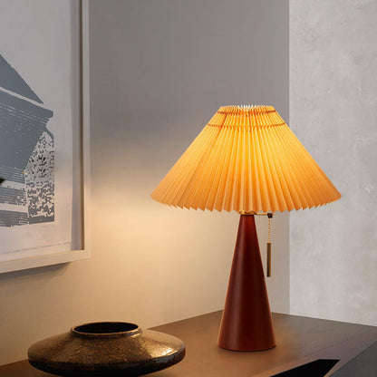 Japanese Minimalist Wooden Table Lamp Pleated Shade LED Indoor Lighting