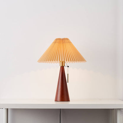 Japanese Minimalist Wooden Table Lamp Pleated Shade LED Indoor Lighting