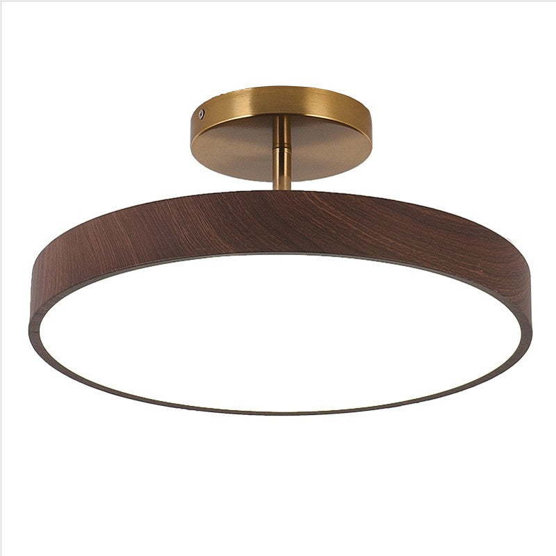 Moktan Sabai Japanese Wood Round LED Semi-Flush Mount Ceiling Light Walnut