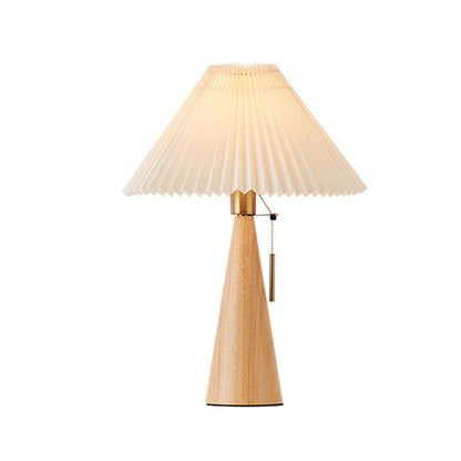 Japanese Minimalist Wooden Table Lamp Pleated Shade LED Indoor Lighting
