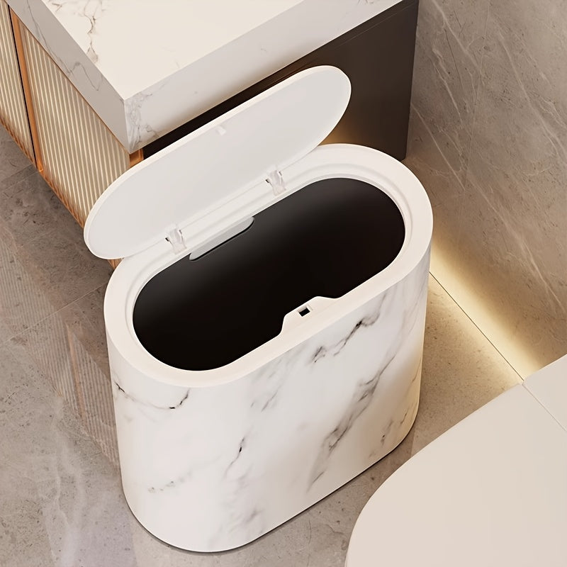 Moktan Sabai Marble Bathroom Trash Can with Lid Oval Small Kitchen Garbage Bin