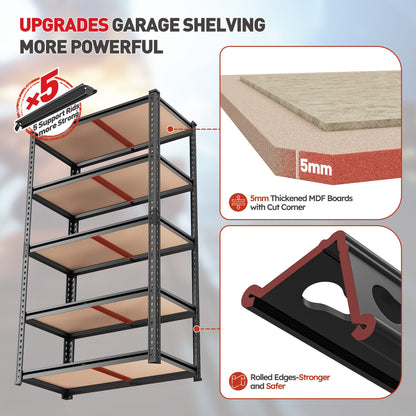 2000LBS Heavy Duty Garage Shelving – 5 Tier Adjustable Metal Storage Rack, Black