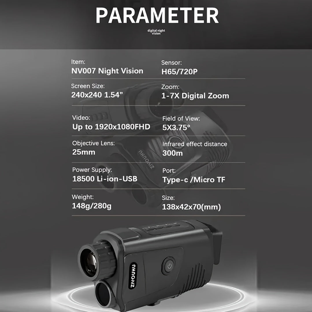 1080P Night Vision Monocular with IR, Lightless HD Camera for Hunting, Video