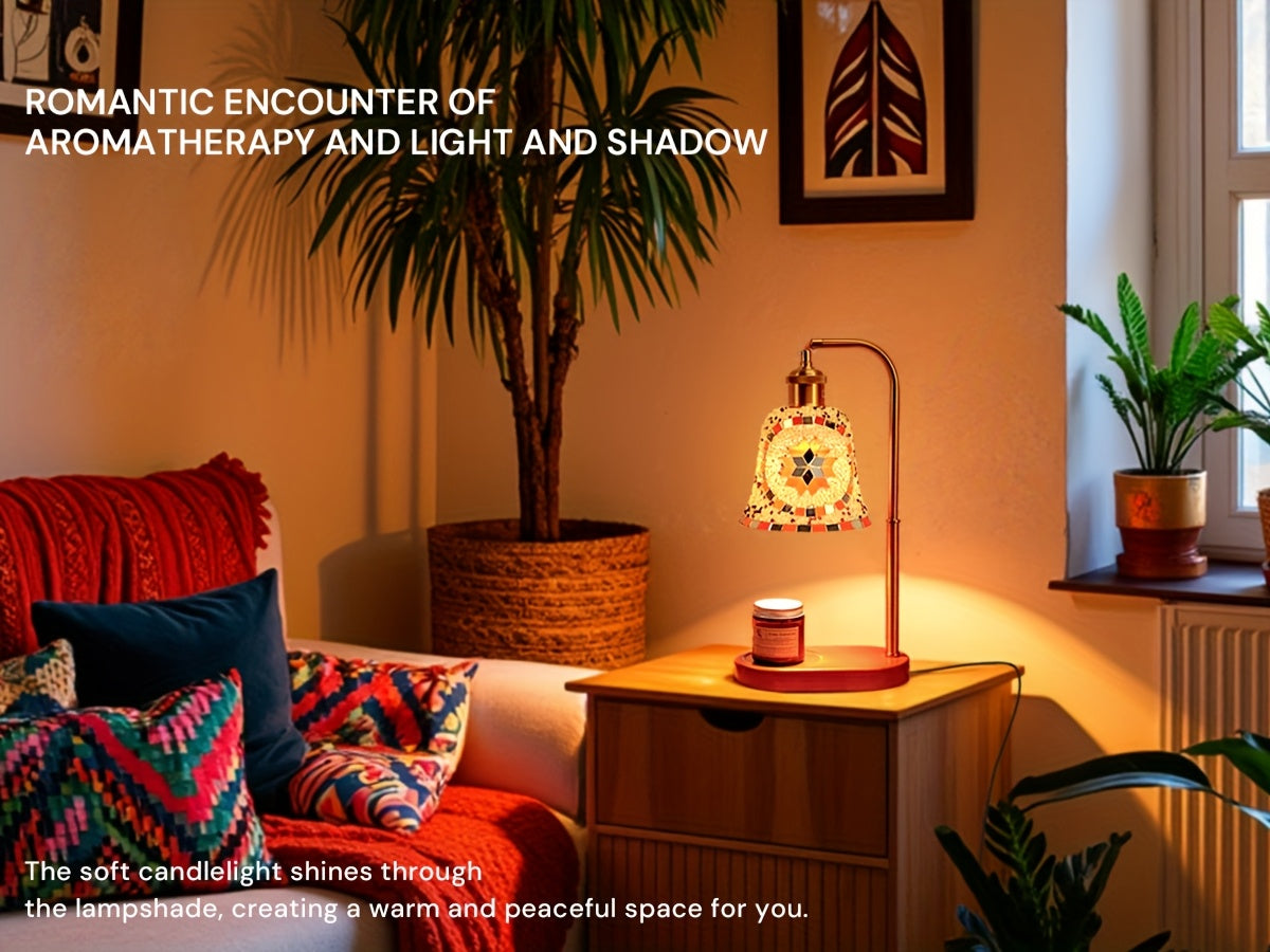 Moktan Sabai Turkish Mosaic Candle Lamp – Dimmable Glass Table Light for Bedroom & Holidays