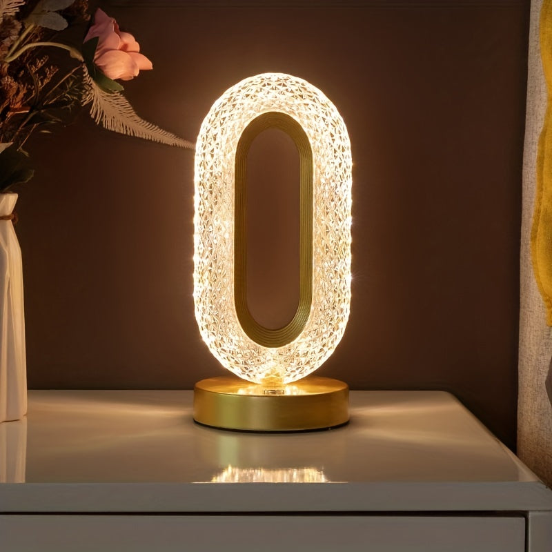 Oval Crystal Table Lamp – USB Charging Luxury Night Light for Bedroom & Office Decor