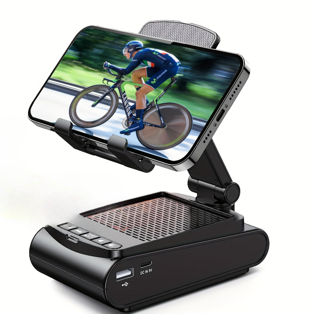 Cell Phone Stand with Wireless Bluetooth Speaker, Non-Slip Base, Portable Use
