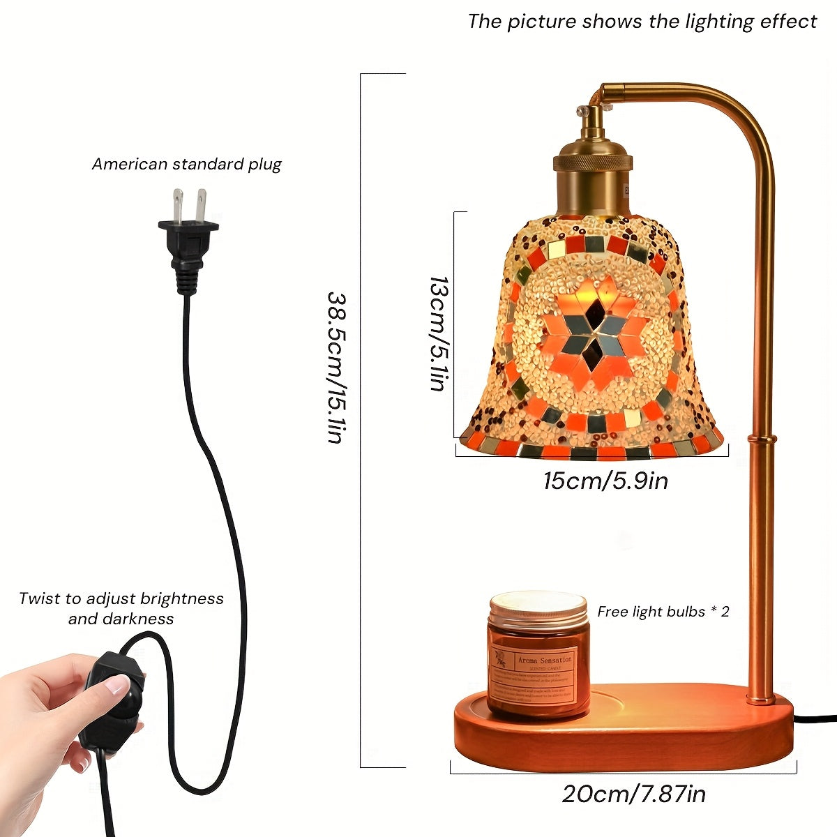 Moktan Sabai Turkish Mosaic Candle Lamp – Dimmable Glass Table Light for Bedroom & Holidays 6169-2