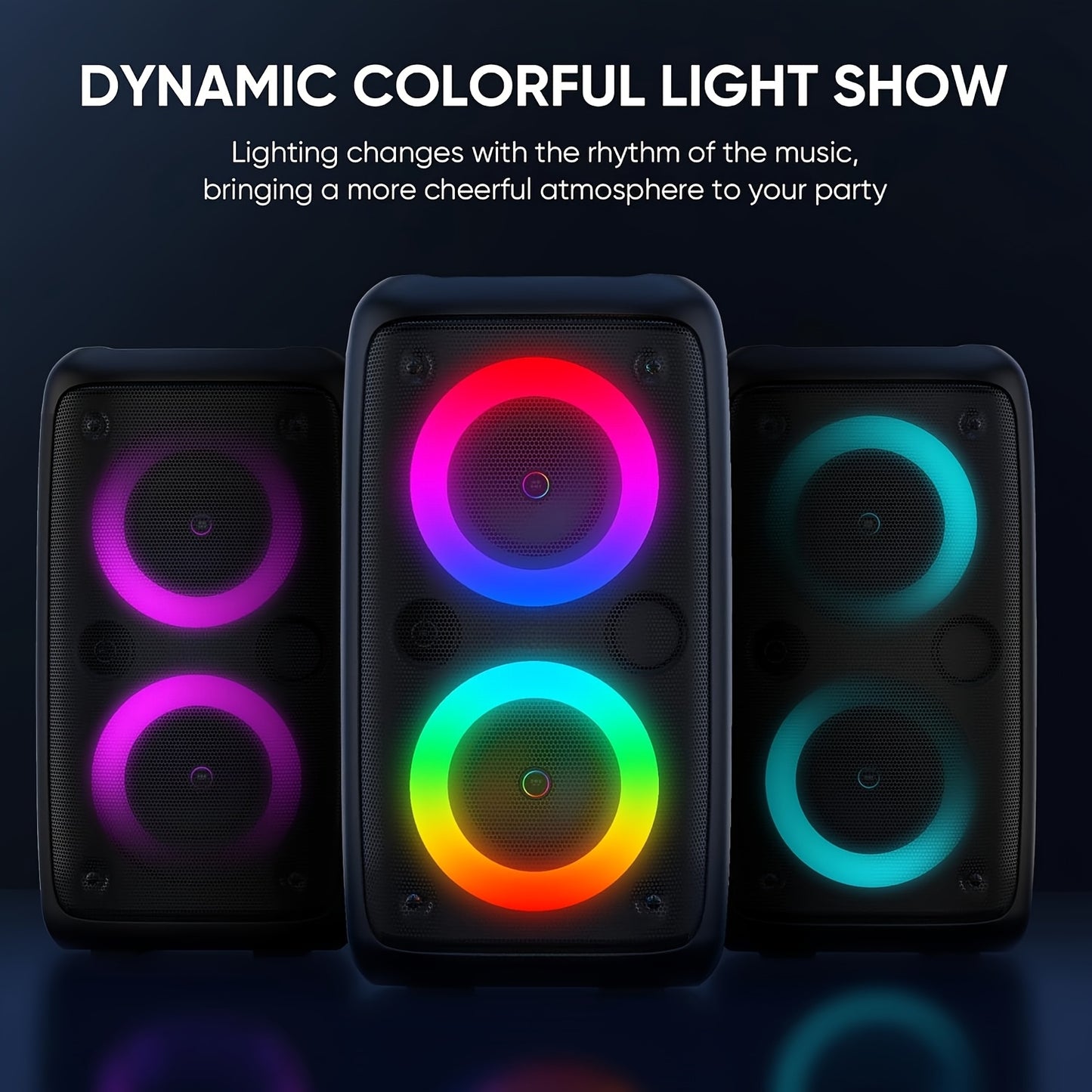 Karaoke Machine with Wireless & Wired Mics, Bluetooth Speaker with LED Lights for Party & Home