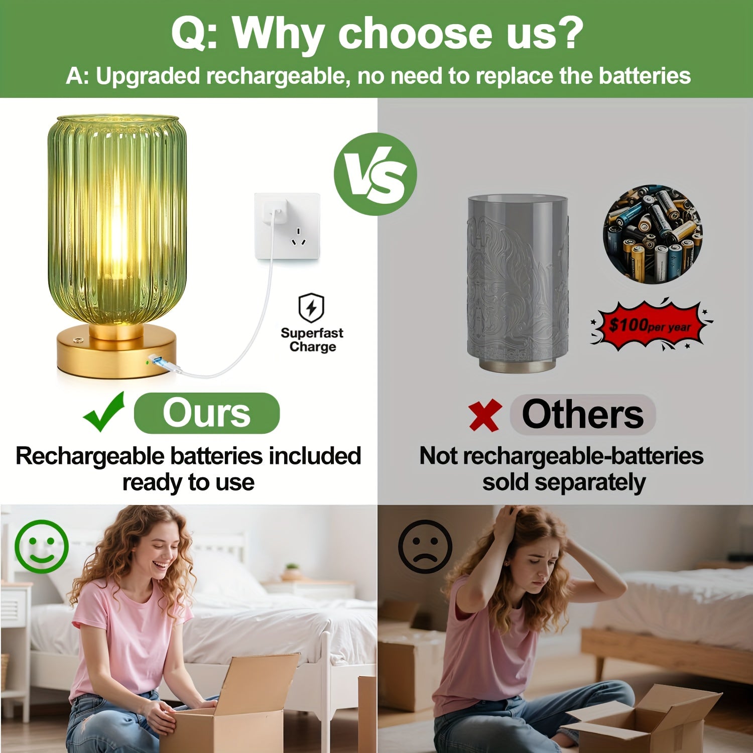 Moktan Sabai Cordless Touch Table Lamp with Rechargeable Battery – Dimmable LED Bedside Light