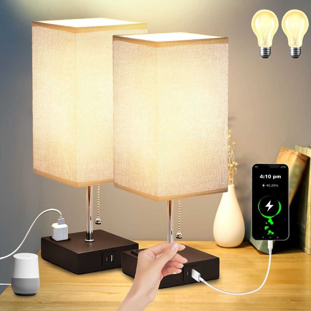 Moktan Sabai LumaTouch | Touch Table Lamp with USB Outlet and Fabric Shade Bedside Decor