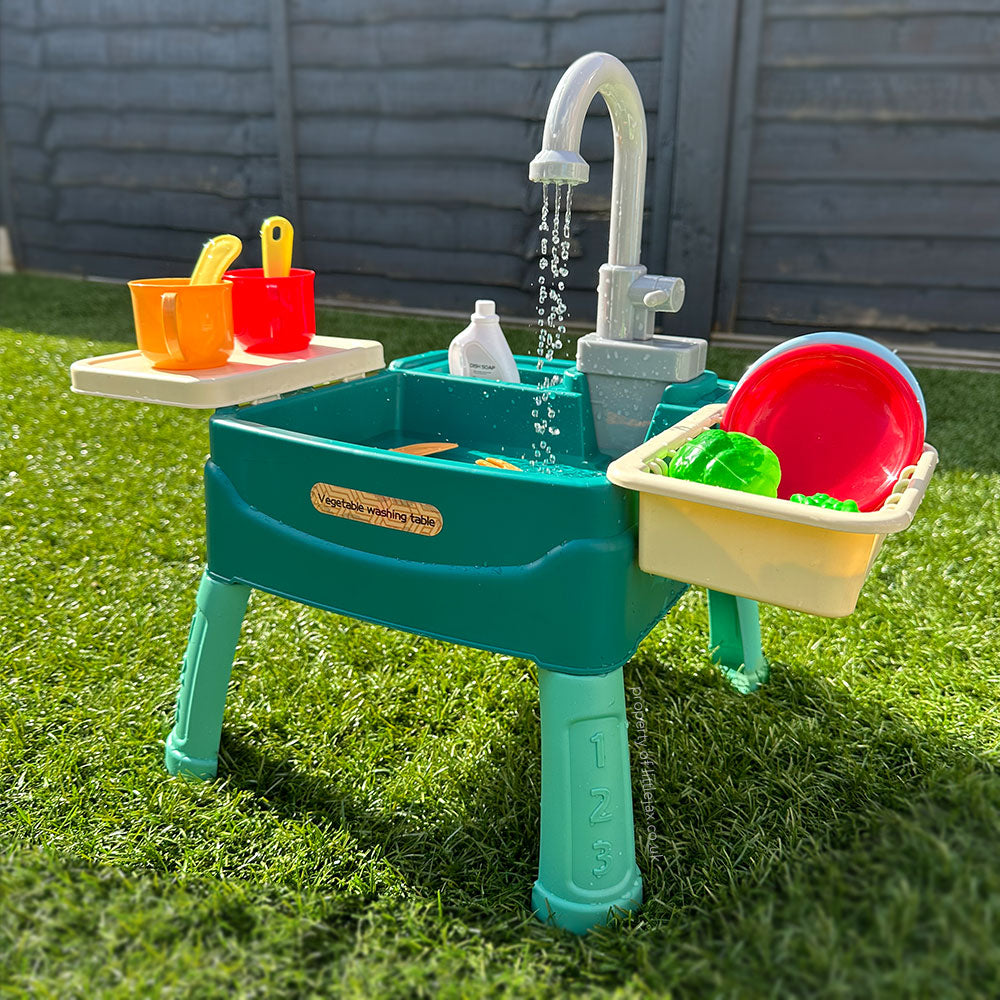 Moktan Sabai Kids Role Play Kitchen Sink Toy Set with Water Circulation & Accessories Green