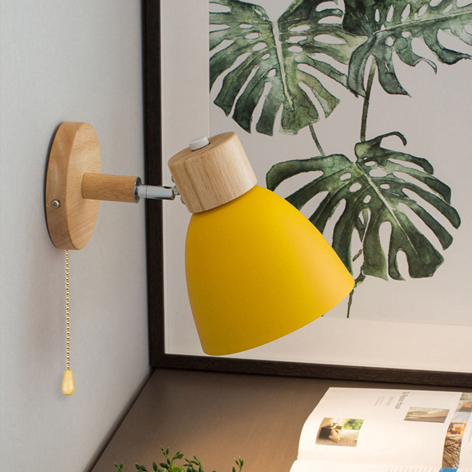 Moktan Sabai Modern Minimalist Wooden Cone Wall Sconce LED E27 Wall Light Yellow