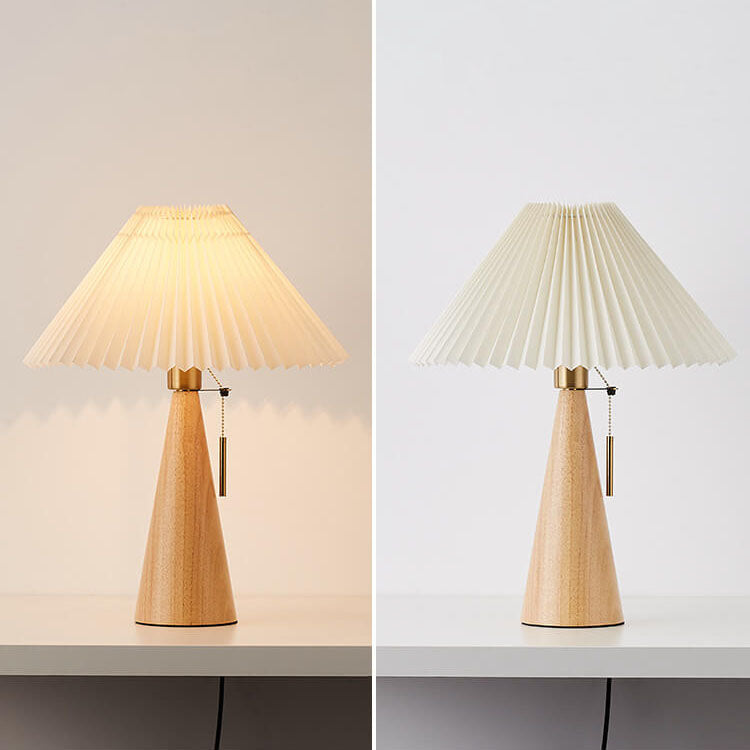 Japanese Minimalist Wooden Table Lamp Pleated Shade LED Indoor Lighting