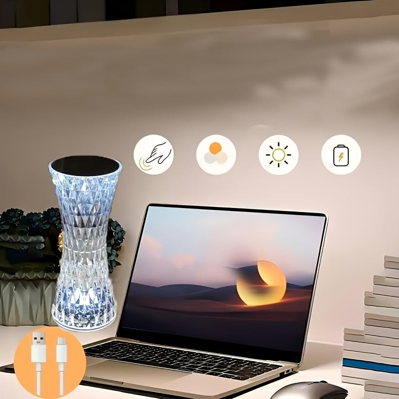 Moktan Sabai Touch Control Crystal Lamp – Rechargeable LED Night Light for Bedroom or Gifts