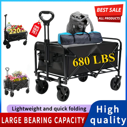 Heavy Duty Folding Utility Cart – 680LBS All-Terrain Wagon for Outdoor & Yard Use