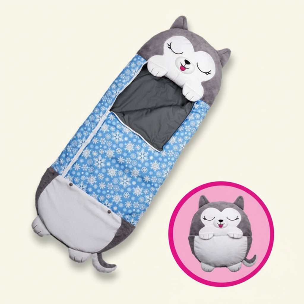 Moktan Sabai Kids Animal Sleeping Bag Pillow Husky 63" x 23.6"