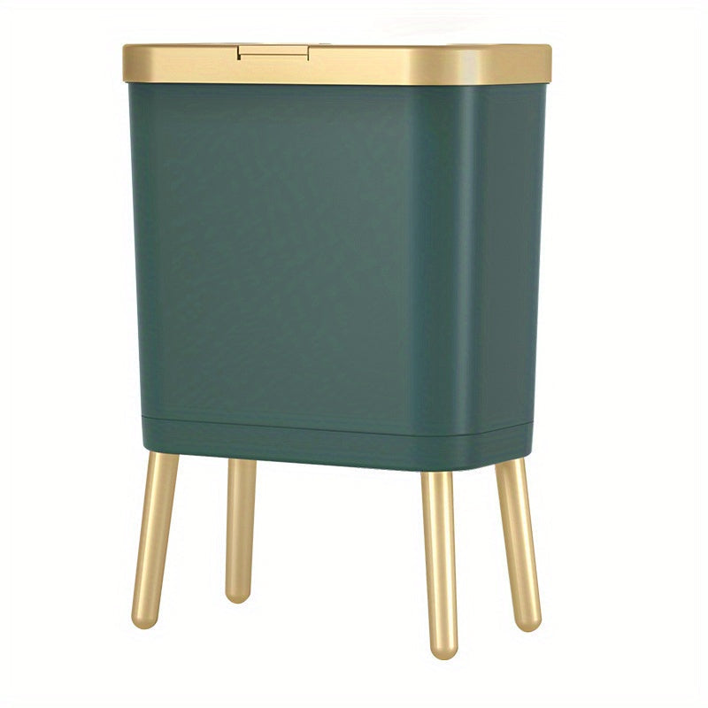 Moktan Sabai 15L Slim Trash Can with Lid Odor Sealing Bathroom Kitchen Bin Green