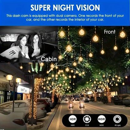 Dash Cam for Rideshare Drivers - Front & Cabin Cam with IR Night Vision