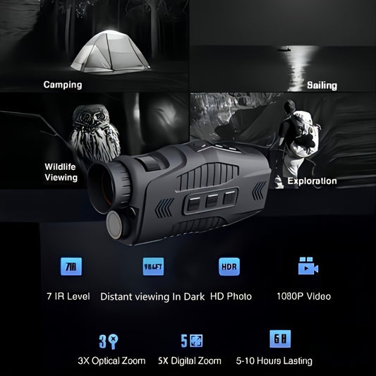 1080P Night Vision Monocular with IR, Lightless HD Camera for Hunting, Video