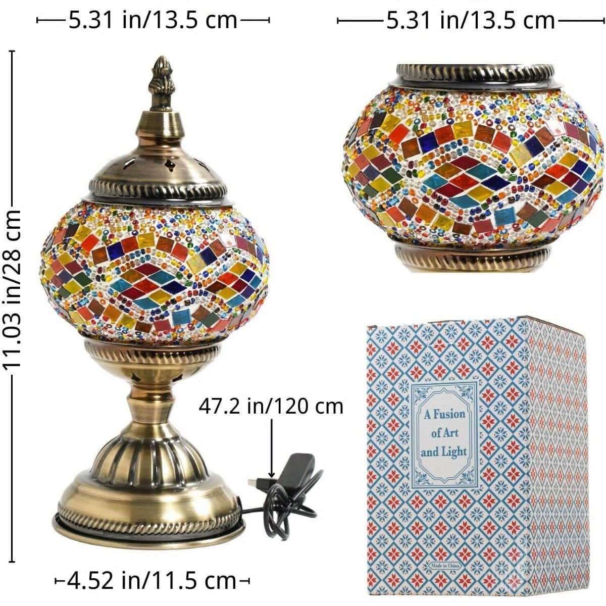 Moktan Sabai Handmade Turkish Mosaic Lamp – Dimmable Glass Pumpkin Night Light for Bedroom
