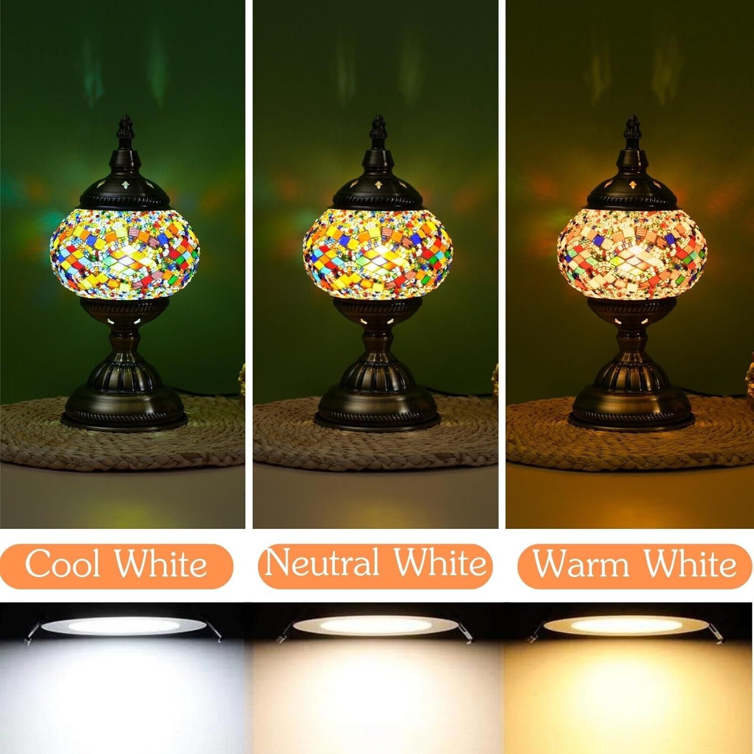 Moktan Sabai Handmade Turkish Mosaic Lamp – Dimmable Glass Pumpkin Night Light for Bedroom