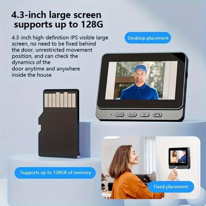Wireless Video Doorbell with 4.3 Screen, HD Camera, Two-Way Audio & Night Vision