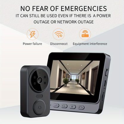 Wireless Video Doorbell with 4.3 Screen, HD Camera, Two-Way Audio & Night Vision