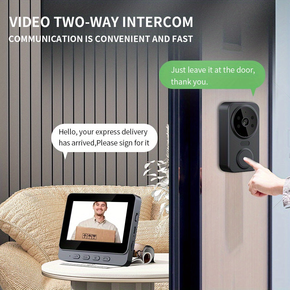 Wireless Video Doorbell with 4.3 Screen, HD Camera, Two-Way Audio & Night Vision