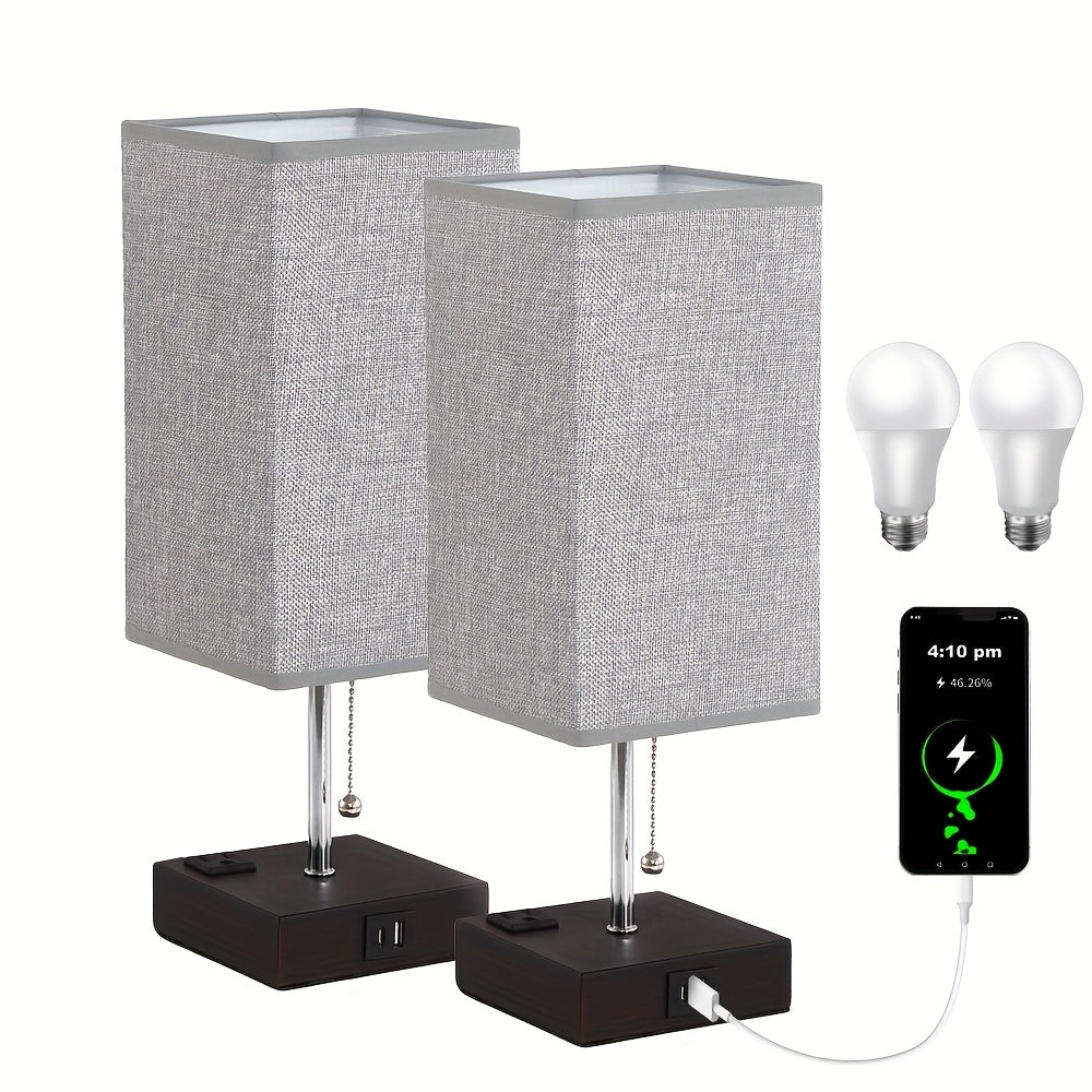 Moktan Sabai LumaTouch | Touch Table Lamp with USB Outlet and Fabric Shade Bedside Decor
