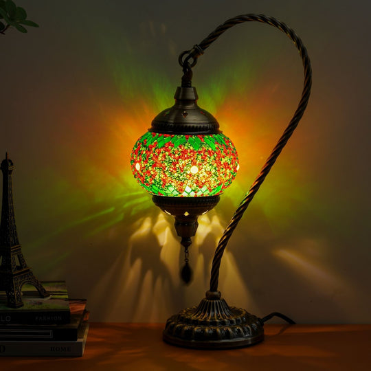 Moktan Sabai Turkish Mosaic Table Lamp – Swan Neck Moroccan Bedside Light with LED Bulb