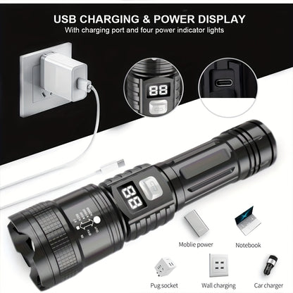 4-Pack Rechargeable LED Flashlights – Zoomable, Super Bright, USB, Long Range