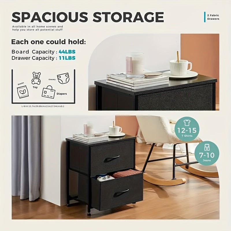 Set of 2 Nightstands with Drawers, Small End Tables with Storage for Bedroom & Office