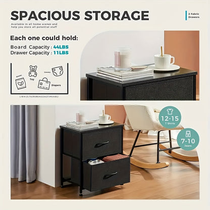 Set of 2 Nightstands with Drawers, Small End Tables with Storage for Bedroom & Office