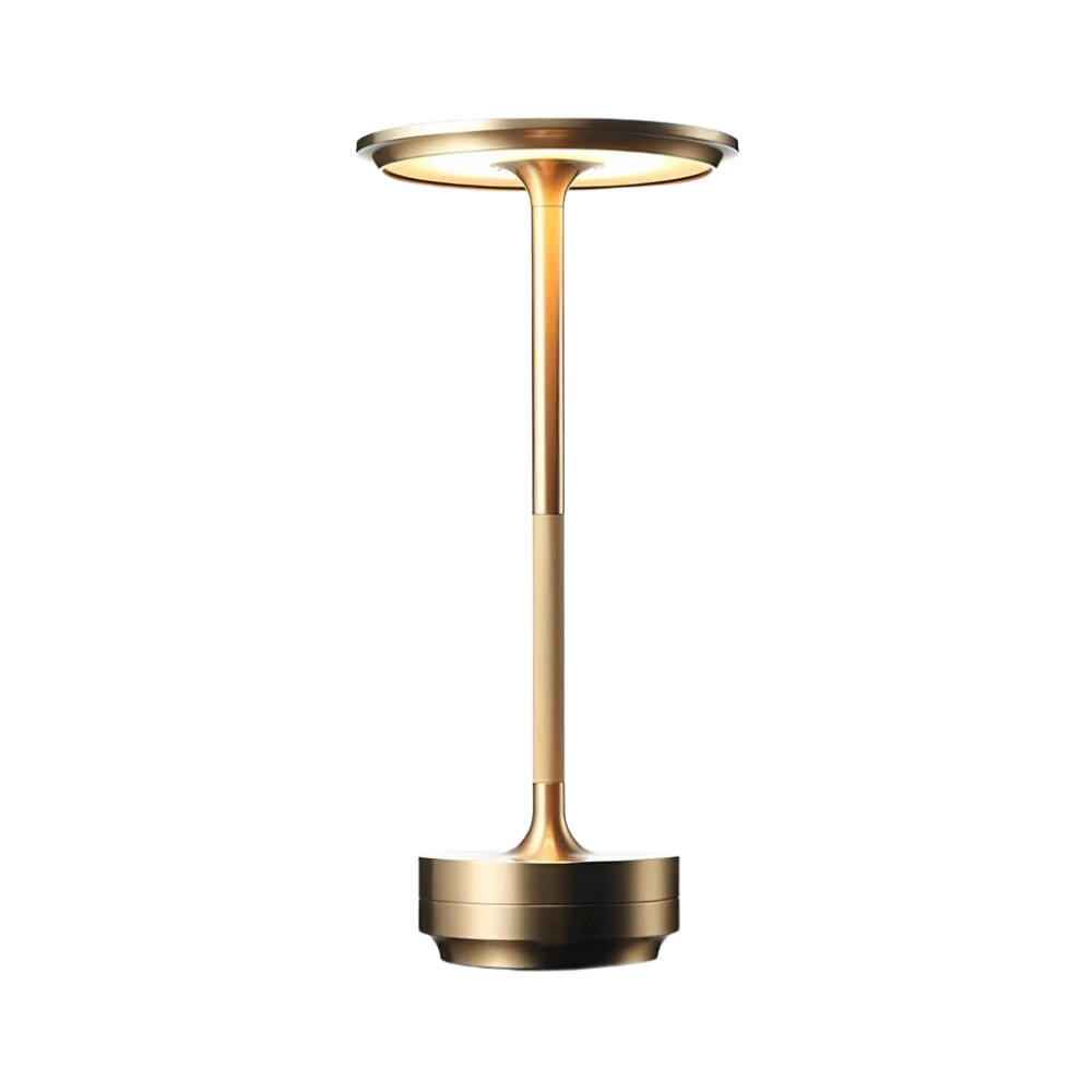 Moktan Sabai Modern Brass Cone LED Rechargeable Table Lamp Cordless USB-C Golden Light