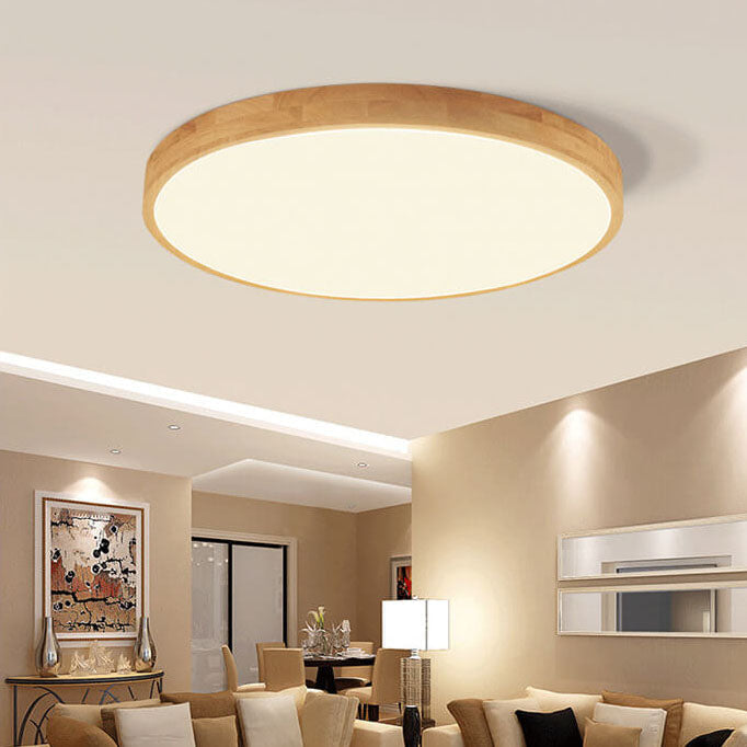 Moktan Sabai Nordic Solid Wood Round Ultra Thin LED Flush Mount Ceiling Light 18W