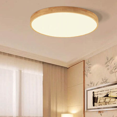 Moktan Sabai Nordic Solid Wood Round Ultra Thin LED Flush Mount Ceiling Light 18W