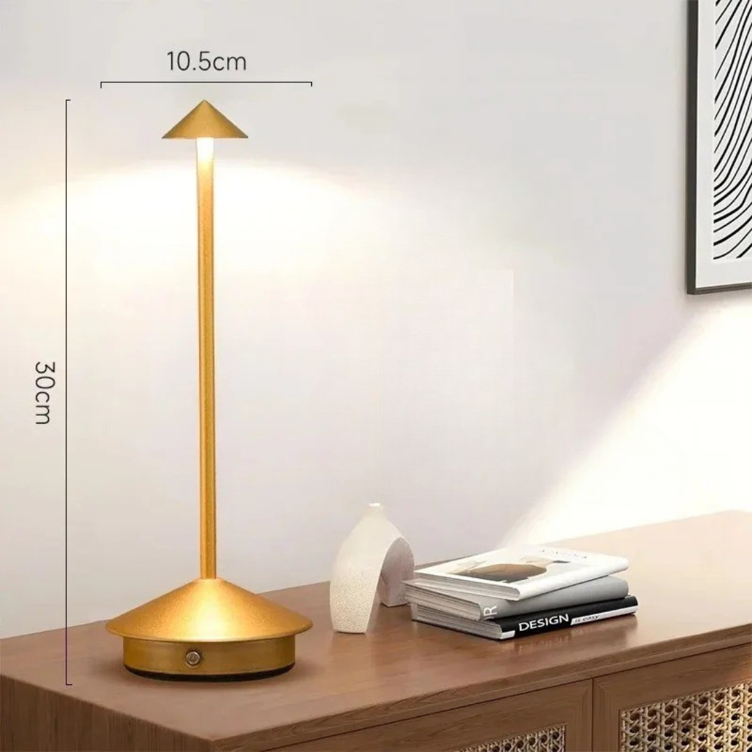 Moktan Sabai Aluminium LED Table Lamp with Touch Dimming | Rechargeable Cordless Lighting Gold