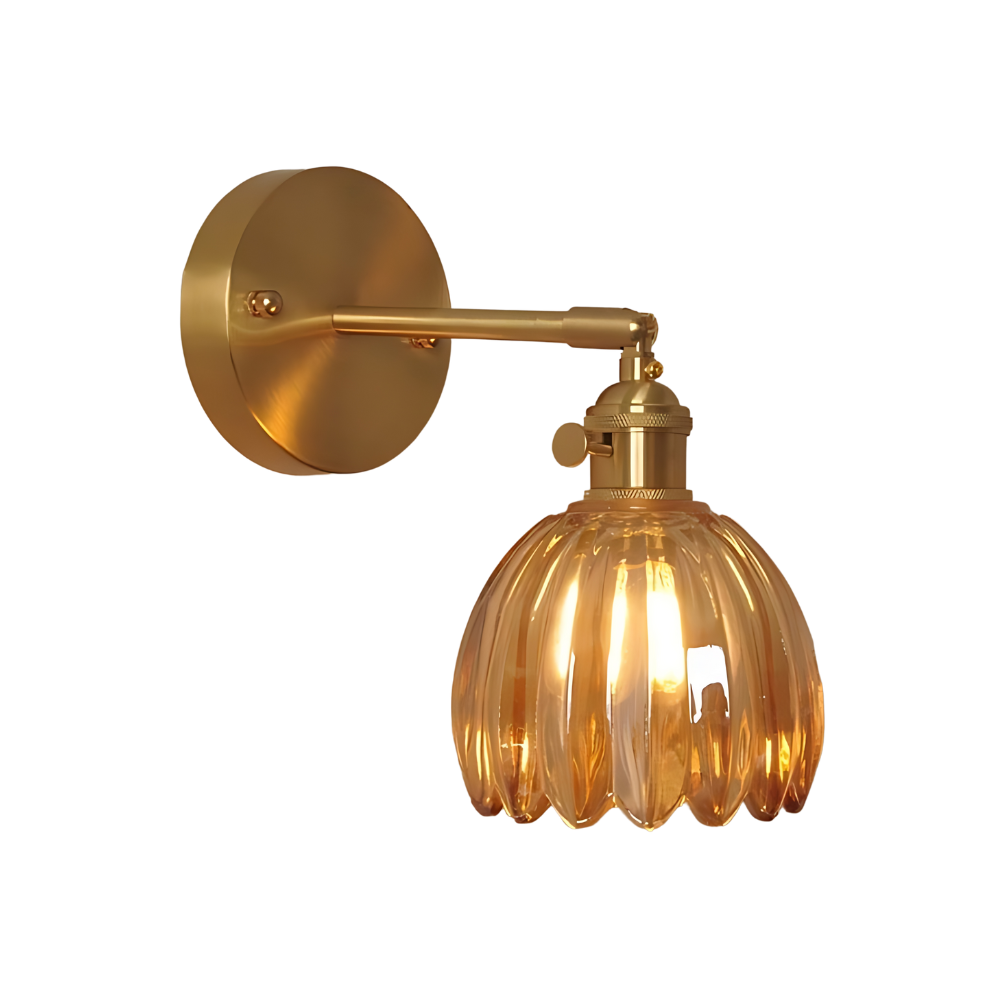 Moktan Sabai Vintage Brass Tulip Glass Wall Sconce 1-Light Classic Wall Light Mystic Amber Bulb Not Included