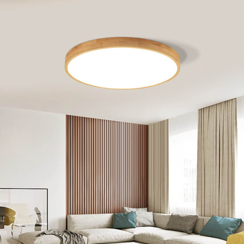 Moktan Sabai Nordic Solid Wood Round Ultra Thin LED Flush Mount Ceiling Light 18W