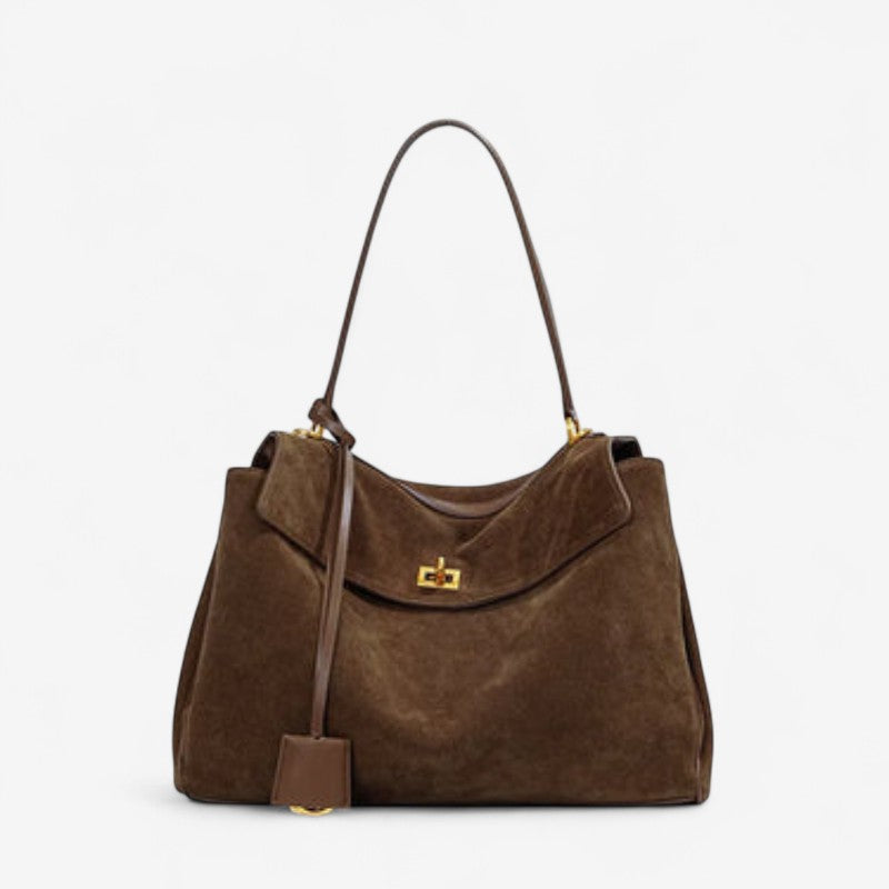 Moktan Sabai Riley Large Rectangular Handbag with Adjustable Straps & Zip Closure Brown