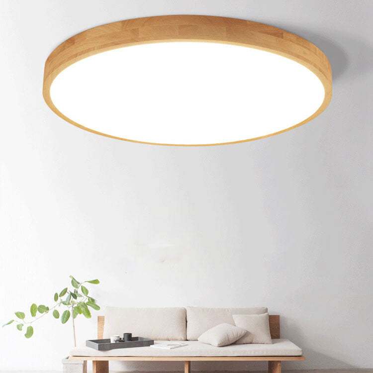Moktan Sabai Nordic Solid Wood Round Ultra Thin LED Flush Mount Ceiling Light 18W