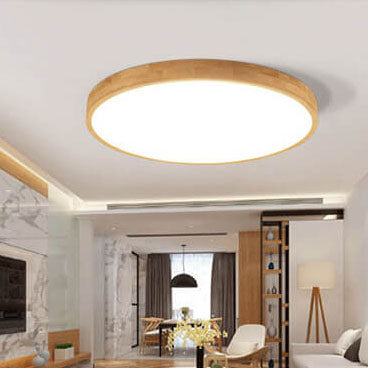 Moktan Sabai Nordic Solid Wood Round Ultra Thin LED Flush Mount Ceiling Light 18W