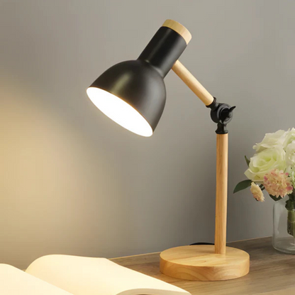 Modern Wood & Metal Adjustable LED Table Lamp E27 Bedside Desk Light