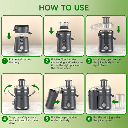 500W Juicer Machine for Fruits & Veggies – Wide Mouth, Stainless Steel, Easy Clean