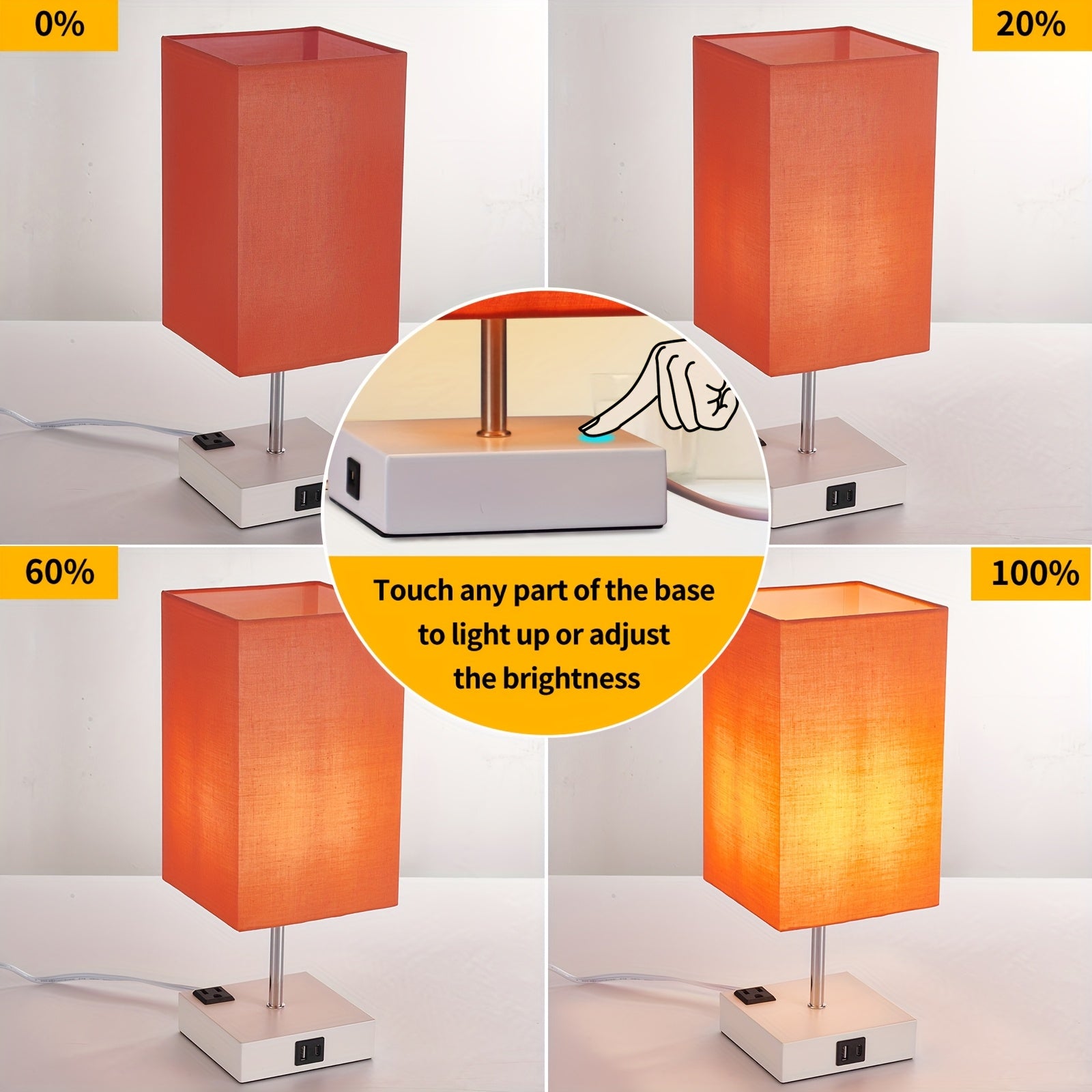 Moktan Sabai LumaTouch | Touch Table Lamp with USB Outlet and Fabric Shade Bedside Decor