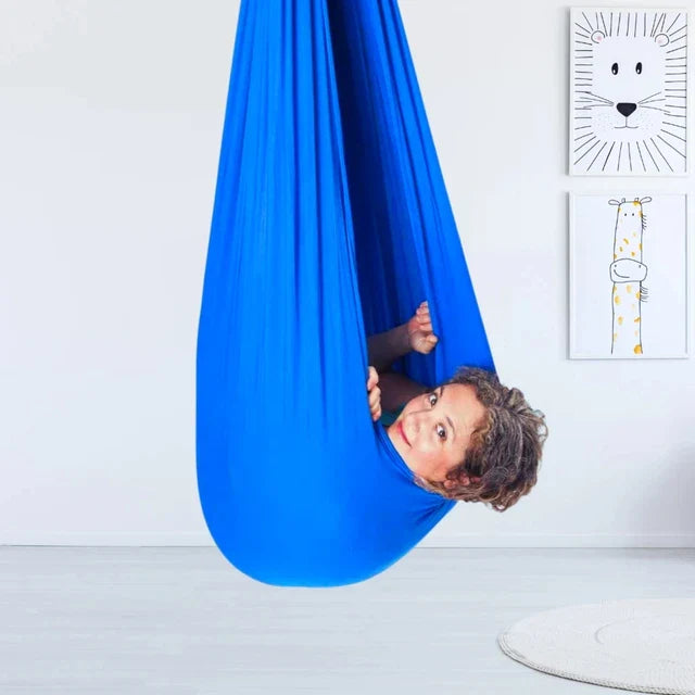 Moktan Sabai Kids Indoor Sensory Swing Hammock Chair Hanging Cocoon Seat for Playroom Blue