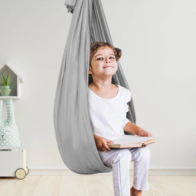 Moktan Sabai Kids Indoor Sensory Swing Hammock Chair Hanging Cocoon Seat for Playroom Gray