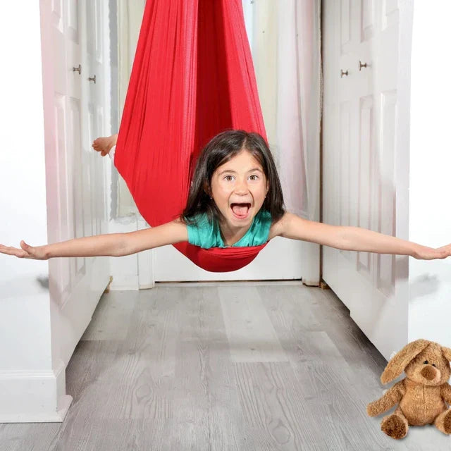 Moktan Sabai Kids Indoor Sensory Swing Hammock Chair Hanging Cocoon Seat for Playroom Red