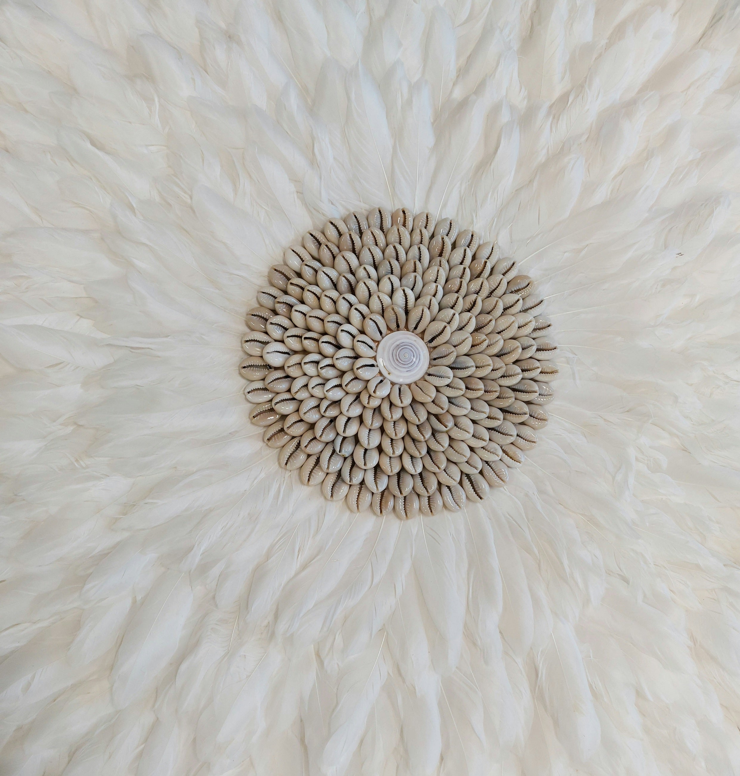 Moktan Sabai Feather Wall Hanging Juju Hat Decor with Shell or Mirror Center