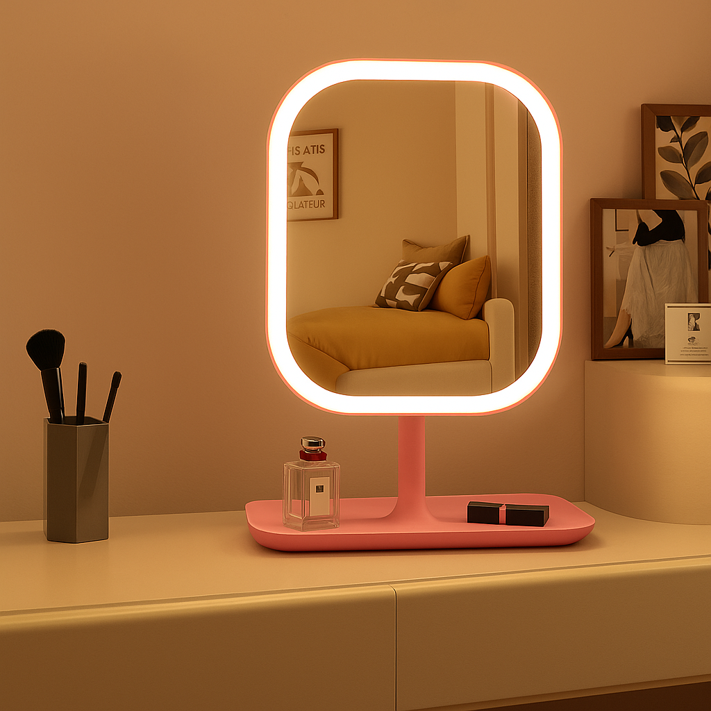Moktan Sabai LED Makeup Mirror with Touch Control, 3 Light Modes, USB Rechargeable Pink
